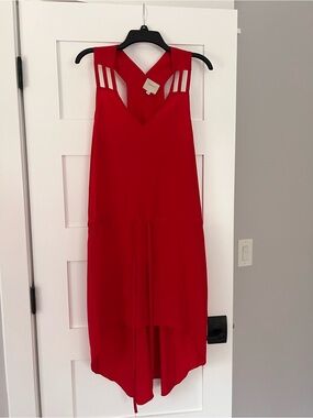 Mason Red Silk Asymmetrical Sleeveless Dress